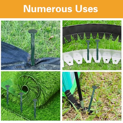 Bakulyor 50 Pack Metal Landscape Stakes, 8 Inch Artificial Grass Nails, 6 Gauge Large Landscaping Staples, Green Edging Anchor Stake for Garden Ground Lawn Paver Timber Border Weed Barrier Spikes 8" - Image 5