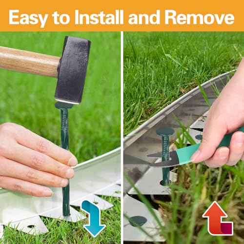 Bakulyor 50 Pack Metal Landscape Stakes, 8 Inch Artificial Grass Nails, 6 Gauge Large Landscaping Staples, Green Edging Anchor Stake for Garden Ground Lawn Paver Timber Border Weed Barrier Spikes 8" - Image 4