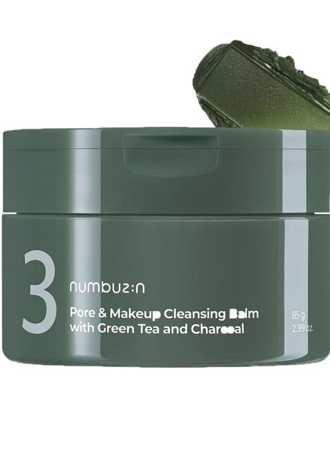 Numbuzin No.3 Pore & Makeup Cleansing Balm with Green Tea and Charcoal 85g Korean Skincare Solution for Deep Pore Cleansing and Makeup Removal