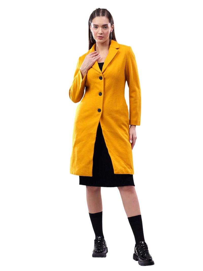 KOTTY Women's Solid Long Sleeve Golden Yellow Overcoat Blazer (Yellow,S)-KTTFKWOMENSBLAZER181 - Image 1