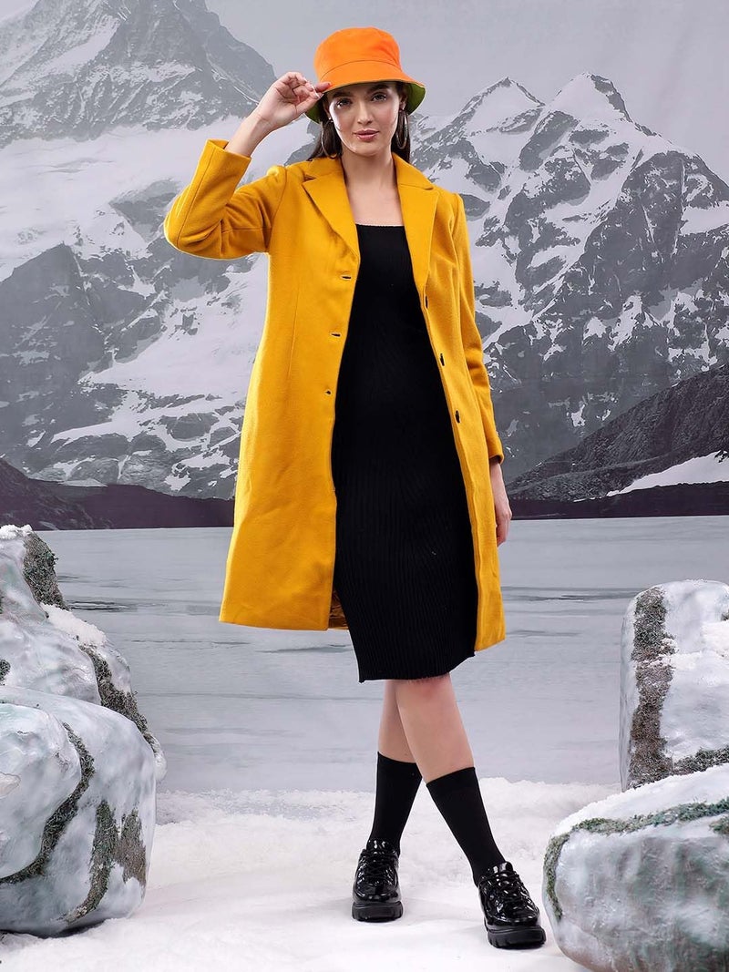 KOTTY Women's Solid Long Sleeve Golden Yellow Overcoat Blazer (Yellow,S)-KTTFKWOMENSBLAZER181 - Image 2