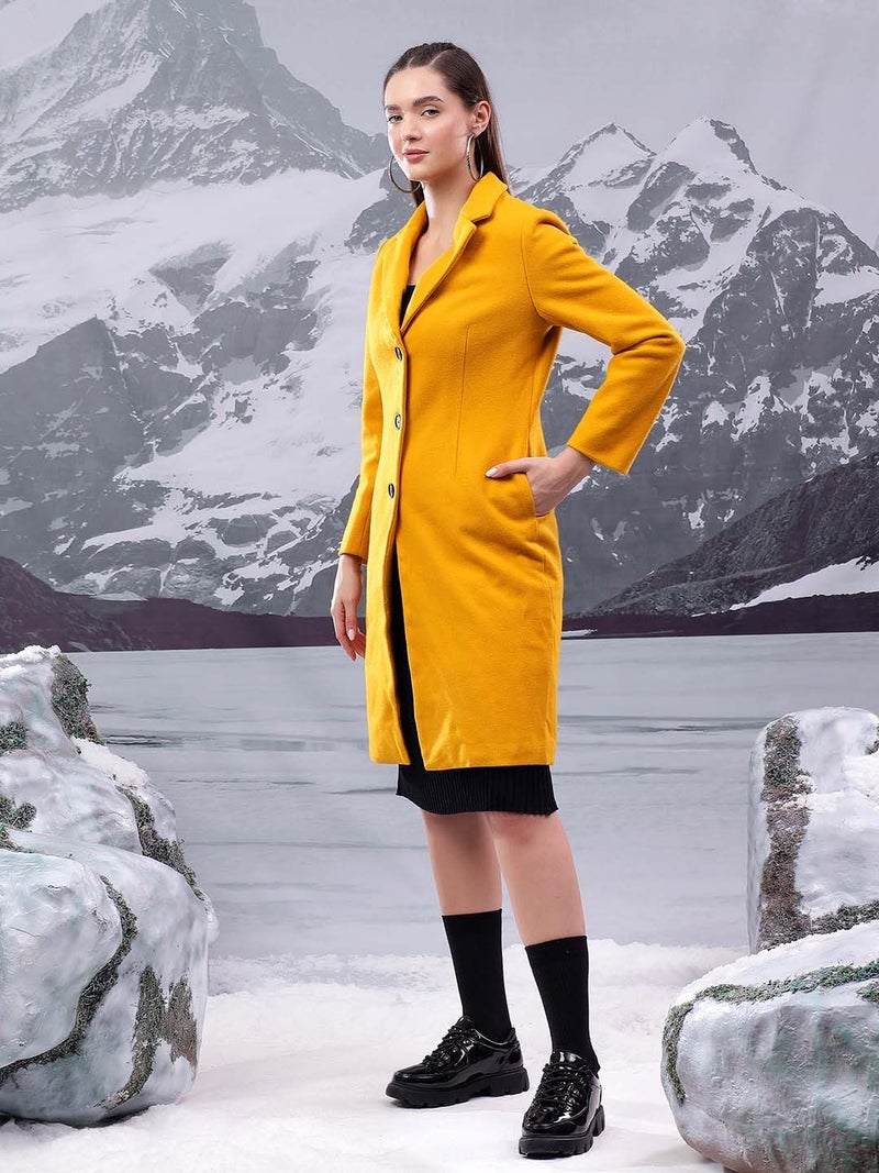 KOTTY Women's Solid Long Sleeve Golden Yellow Overcoat Blazer (Yellow,S)-KTTFKWOMENSBLAZER181 - Image 3