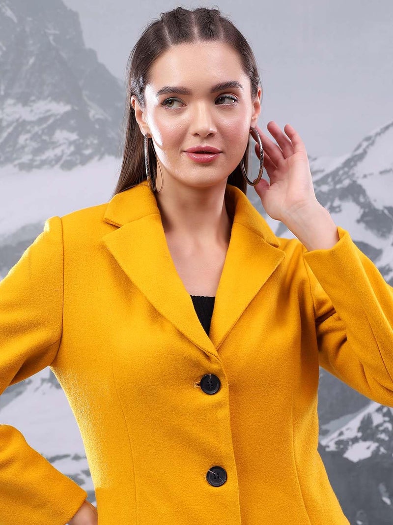 KOTTY Women's Solid Long Sleeve Golden Yellow Overcoat Blazer (Yellow,S)-KTTFKWOMENSBLAZER181 - Image 4