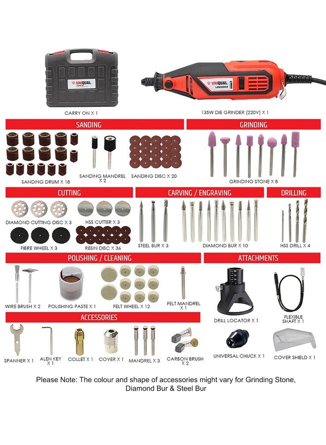 UniQual UniQual 140pcs Universal Chuck Rotary Tool Kit Die Grinder with Flexible Shaft | Drill Locator | Safety Shield | Cutting|Drilling|Engraving| Industrial and DIY with 6 months warranty  - Image 5