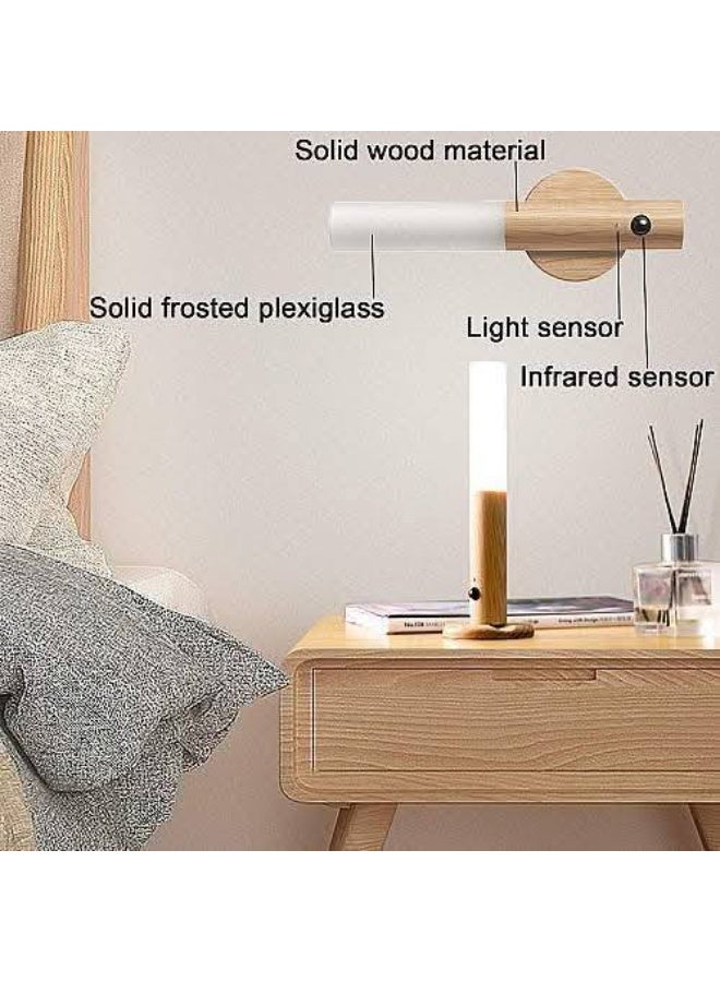 USB Rechargeable LED Wall Light with Motion Sensor, Dimmable Magnetic Wireless Indoor Lamp, Wood - Image 5