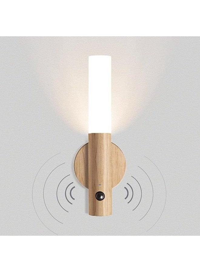 مصباح حائط LED قابل لإعادة الشحن عبر USB مع مستشعر حركة، مصباح داخلي لاسلكي مغناطيسي قابل للتعتيم، خشبي - Image 5