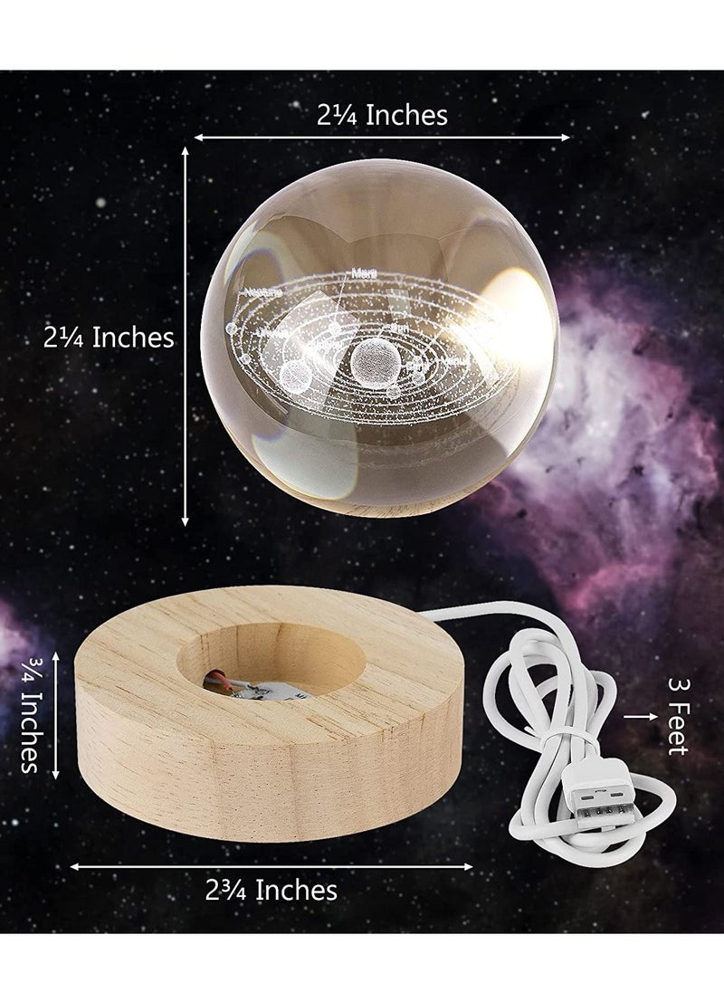 1-Piece Moon Luminous Night Warm Light Ornaments 3D Laser Engraved Crystal Ball Lamp with Wood Base for Home and Office