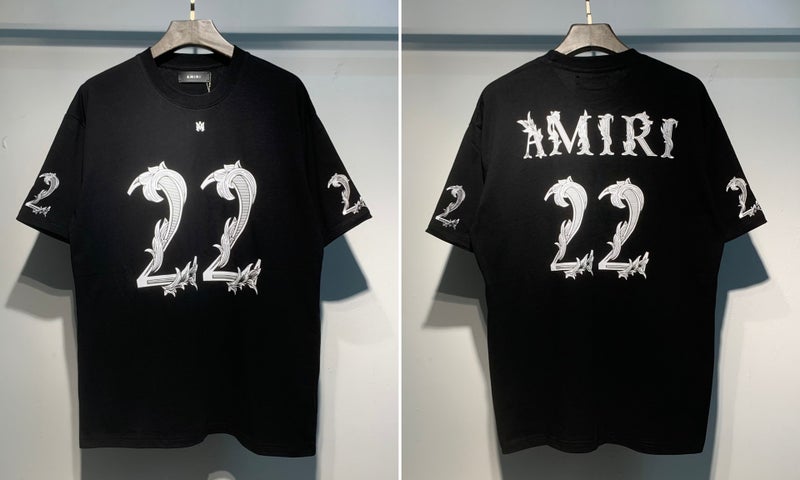 Real S 2024 Digital High-Definition Printing Amiri Letter Pattern Youth Cotton Short Sleeve T-Shirt - Image 1