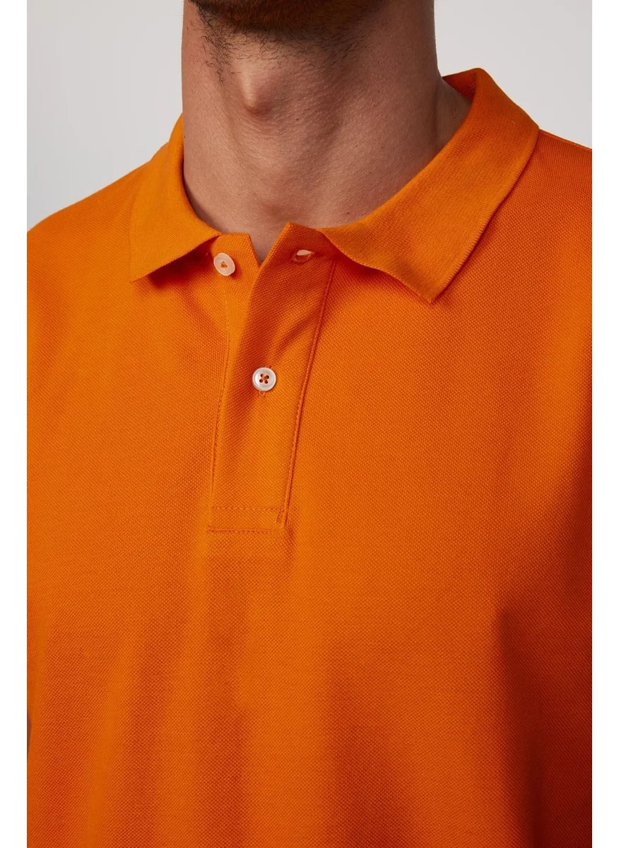 Tudors Men's Slim Fit Narrow Cut Cotton Plain Pique Orange Polo Collar T-Shirt