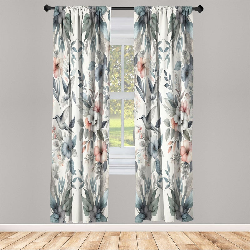 Ambesonne Birds and Nature Curtains  Muted Tone Leafy Floral Huddles with Hummingbirds Urban Jungle  Window Treatments 2 Panel Set for Living Room Bedroom  Pair of - 28"" x 63""  Blue Grey Dried Rose - Image 2