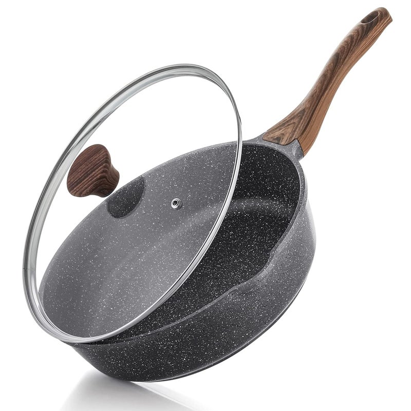 Sensarte SENSARTE Nonstick Deep Frying Pan Skillet 11inch Saute Pan with Lid Staycool Handle Chef Pan Healthy Stone Cookware Cooking Pan Induction Compatible PFOA Free 