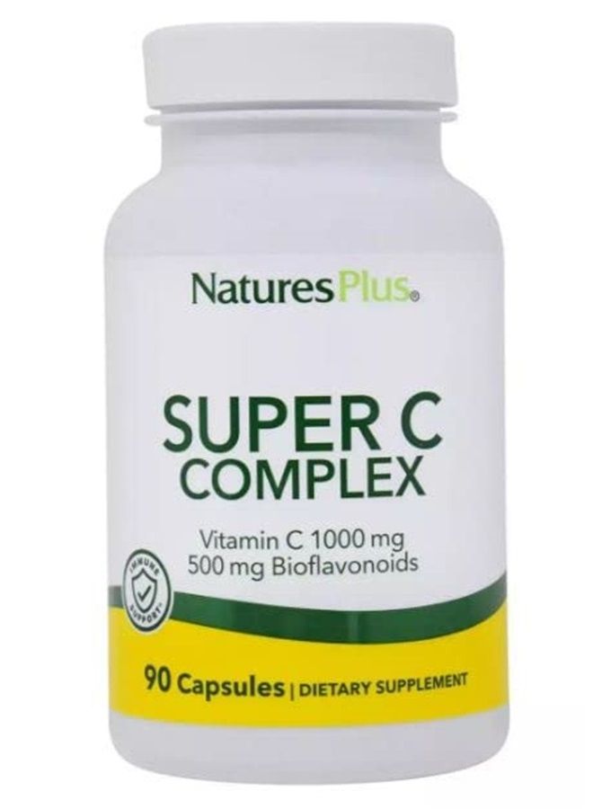 Nature's Plus ناتشرز بلس سوبر سي كومبلكس - 1000 ملغ حمض الأسكوربيك، 90 كبسولة نباتية - مكمل فيتامين سي عالي القوة، مضاد للأكسدة - خالي من الغلوتين - 45 حصة - Image 1