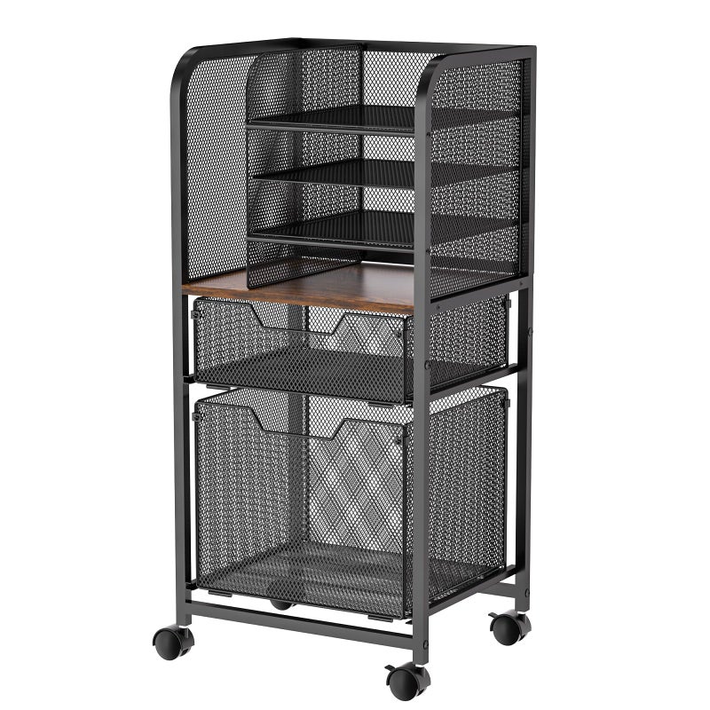 Feyejade 6-Tier Rolling File Cart with 2 Drawers, File Cabinet Organizer for Hanging File Folders, Letter-Size File Storage with Wheels, Multi-Layer Mobile Filing Cabinet for Office and Home - Image 1