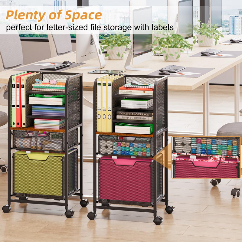 Feyejade 6-Tier Rolling File Cart with 2 Drawers, File Cabinet Organizer for Hanging File Folders, Letter-Size File Storage with Wheels, Multi-Layer Mobile Filing Cabinet for Office and Home - Image 5