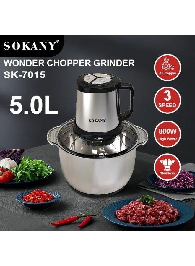 Sokany SK-7015A 5L Jumbo Electric Meat Grinder & Chopper, 800W High Power – Stainless Steel Bowl with 3 Speed Settings & 4 Sharp Blades + FREE Extra Blade Set - Image 2