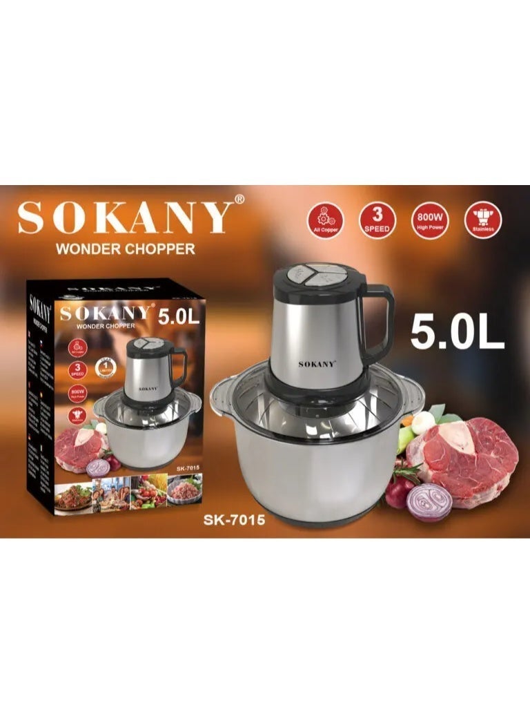 Sokany SK-7015A 5L Jumbo Electric Meat Grinder & Chopper, 800W High Power – Stainless Steel Bowl with 3 Speed Settings & 4 Sharp Blades + FREE Extra Blade Set - Image 4
