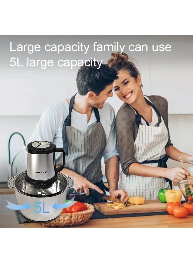 Sokany SK-7015A 5L Jumbo Electric Meat Grinder & Chopper, 800W High Power – Stainless Steel Bowl with 3 Speed Settings & 4 Sharp Blades + FREE Extra Blade Set - Image 3
