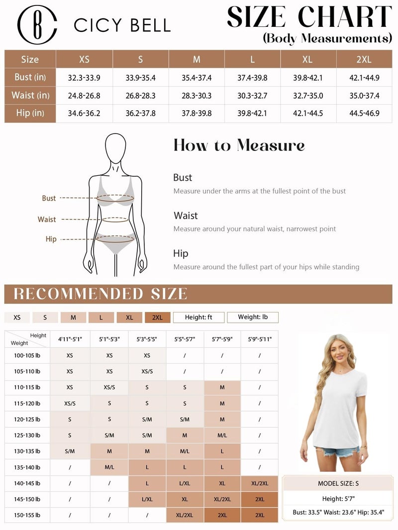 Cicy Bell Women's Short Sleeve Shirts Crewneck Loose Casual Summer Basic Tees Tops Navy - Image 3
