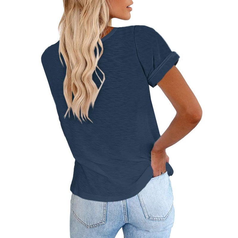 Cicy Bell Women's Short Sleeve Shirts Crewneck Loose Casual Summer Basic Tees Tops Navy - Image 2