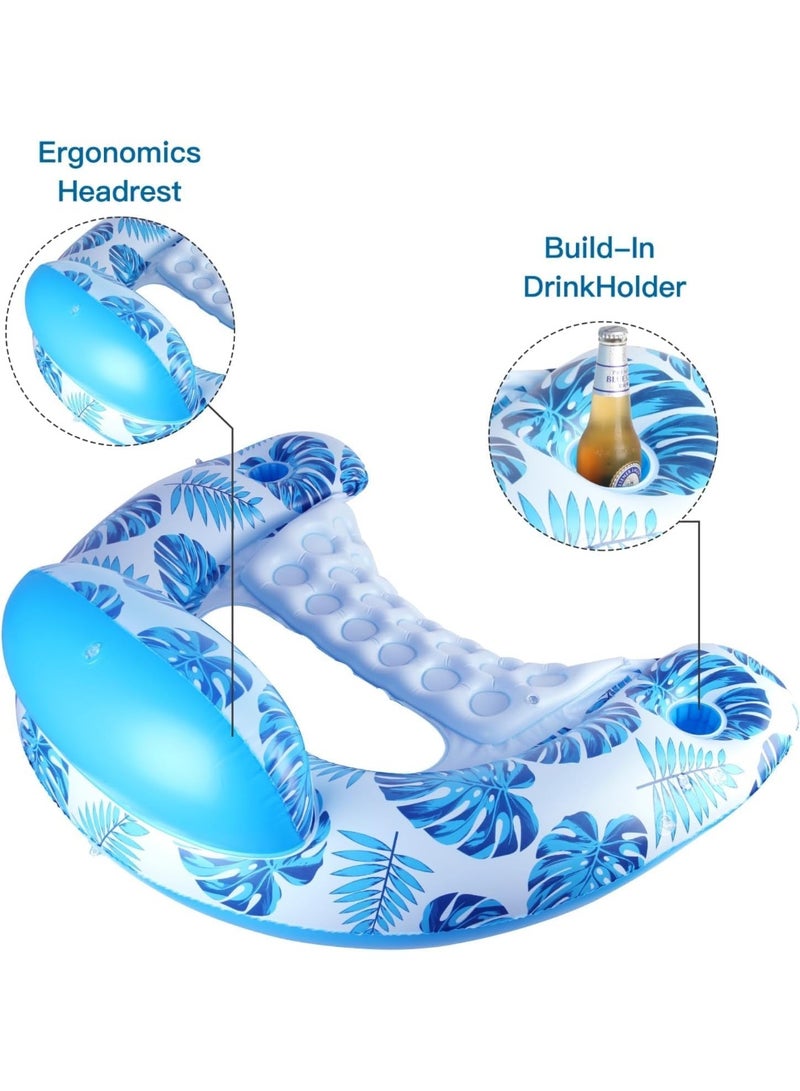 Jorunb Inflatable Pool Float with Canopy, Raft Floaties Water Floating Chair, Pool Chair Lounge Float with Adjustable Sun Shade Cover, 2 Cup Holder, Ergonomic Headrest, Inflatable Pool Float for Adults Blue - Image 2