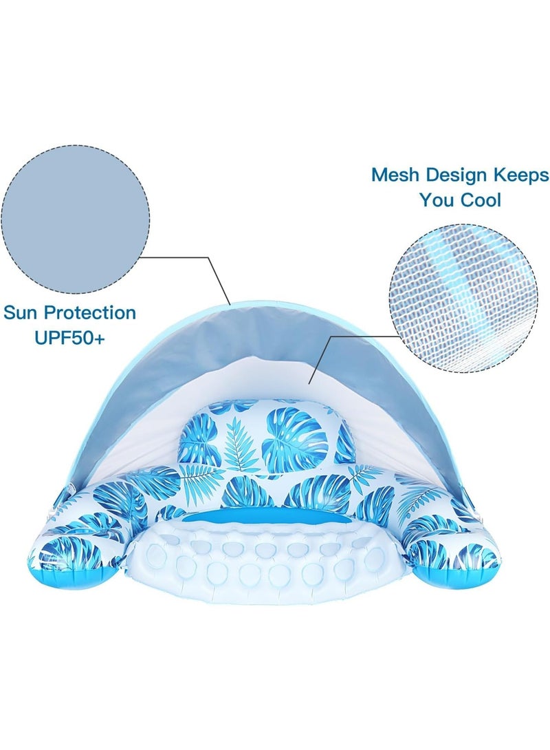 Jorunb Inflatable Pool Float with Canopy, Raft Floaties Water Floating Chair, Pool Chair Lounge Float with Adjustable Sun Shade Cover, 2 Cup Holder, Ergonomic Headrest, Inflatable Pool Float for Adults Blue - Image 3
