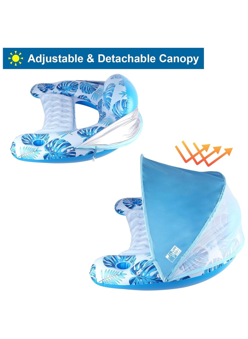 Jorunb Inflatable Pool Float with Canopy, Raft Floaties Water Floating Chair, Pool Chair Lounge Float with Adjustable Sun Shade Cover, 2 Cup Holder, Ergonomic Headrest, Inflatable Pool Float for Adults Blue - Image 4