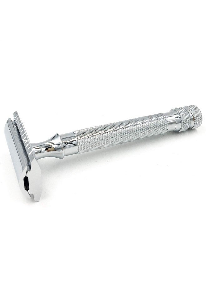 باركر سيفتي رازور ماكينة حلاقة باركر 91R الآمنة ذات الحافة المزدوجة - ماكينة حلاقة آمنة ثقيلة الوزن مكونة من ثلاث قطع بإطار من النحاس ومقبض مموج مطلي بالكروم - تتضمن 5 شفرات حلاقة باركر بلاتينيوم فاخرة ذات حافة مزدوجة - Image 3