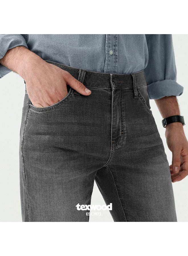 Texwood Apple Men's Jeans New Casual Trousers High-grade Straight Slim Fit Pants Black Gray 31 - Image 1