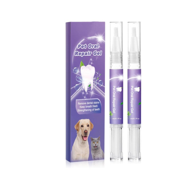 2PCS removes oral gas and odor tartar pet repair gel, cat and dog fresh and bright teeth cleaning and care pen - Image 1