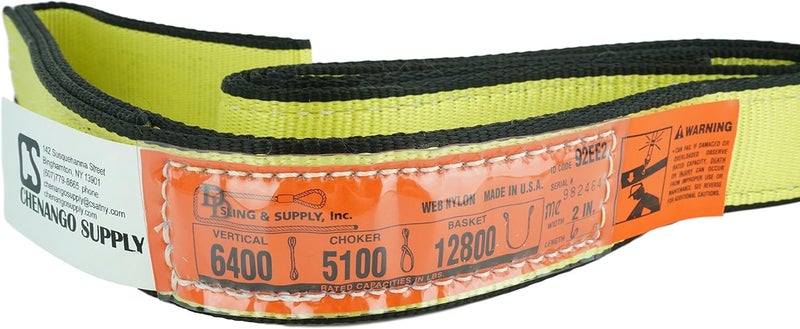 Chenango Supply DD Sling 2" x 8' Nylon Eye & Eye Lifting Sling – USA Made, 6,400 lb Vertical, 5,100 lb Choker, 12,800 lb Basket – 2 Ply Heavy Duty 900 Webbing, Master-Edge Rigging Sling - Image 2