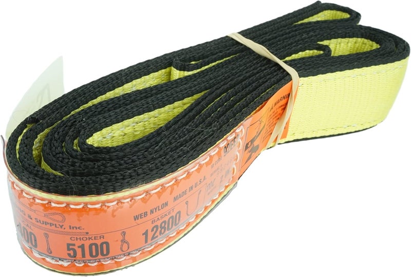 Chenango Supply DD Sling 2" x 8' Nylon Eye & Eye Lifting Sling – USA Made, 6,400 lb Vertical, 5,100 lb Choker, 12,800 lb Basket – 2 Ply Heavy Duty 900 Webbing, Master-Edge Rigging Sling - Image 1