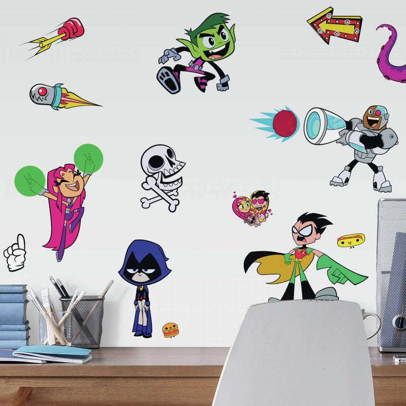 RoomMates RMK3823SCS Teen Titans Go Peel and Stick Wall Decals, Red, Pink, Blue - Image 2