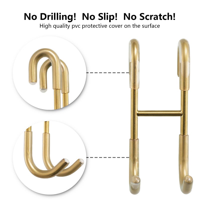 NINETREX Shower Door Hooks,Over Glass Door Hooks for Bathrooms Frameless Glass,Heavy Duty SUS 304 Stainless Steel Hook for Towels,Squeegee,Loofah,Shaver,Robe,2 Pack,Gold - Image 2