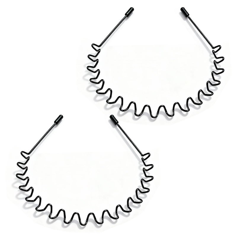 Asltw 2 PCS Metal Hair Band for Men Headband Women Bands, Head Bands for Women's Hair Non Slip, Unisex Black Simple Fashion Hair Bands, Outdoor Sports Headbands Hoop Accessories - Image 1