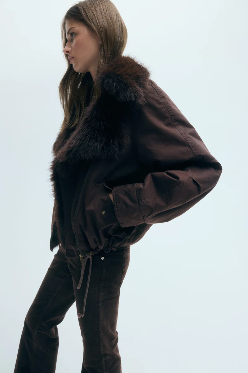 H&M  Fluffy-collared twill jacket for Women | Best Price UAE