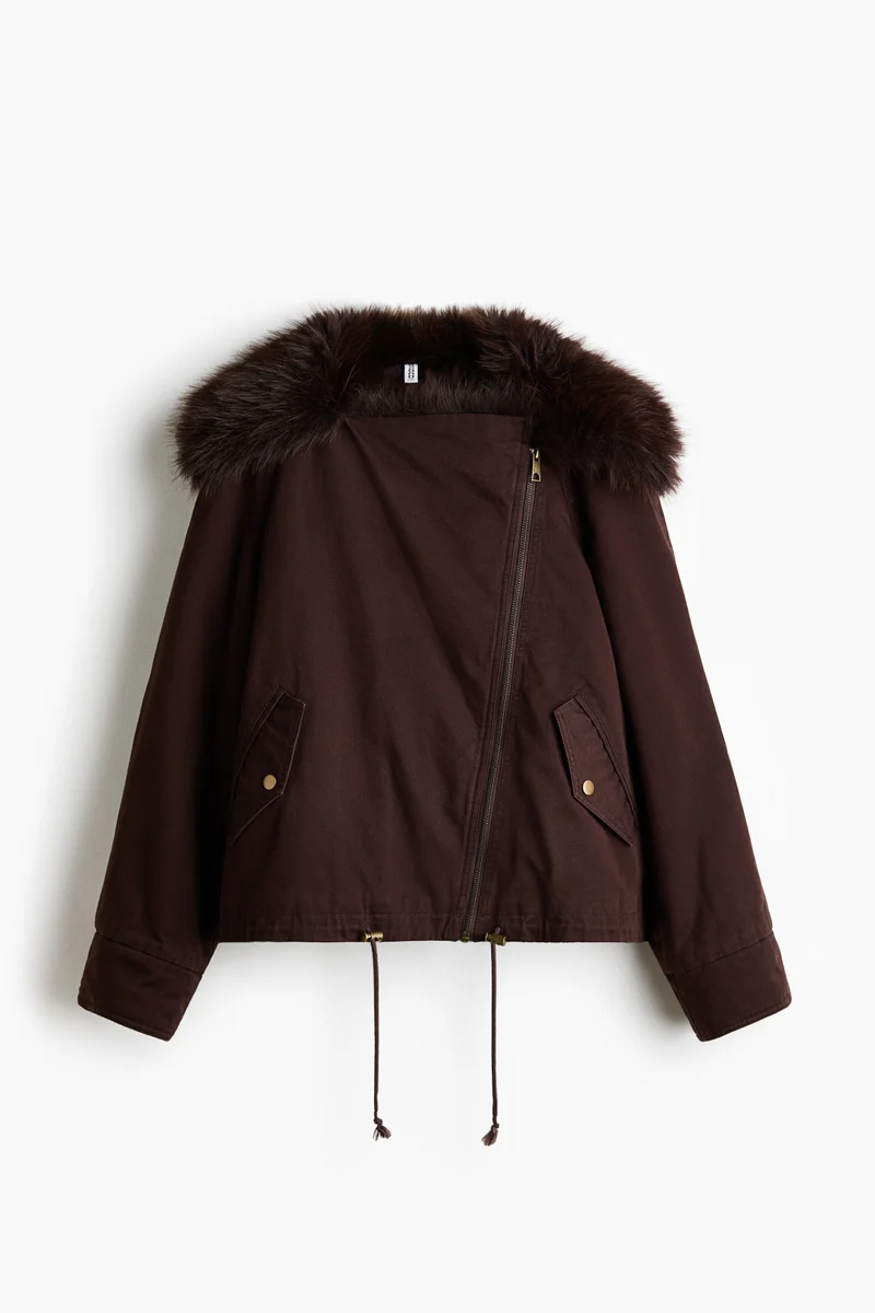 H&M  Fluffy-collared twill jacket for Women | Best Price UAE
