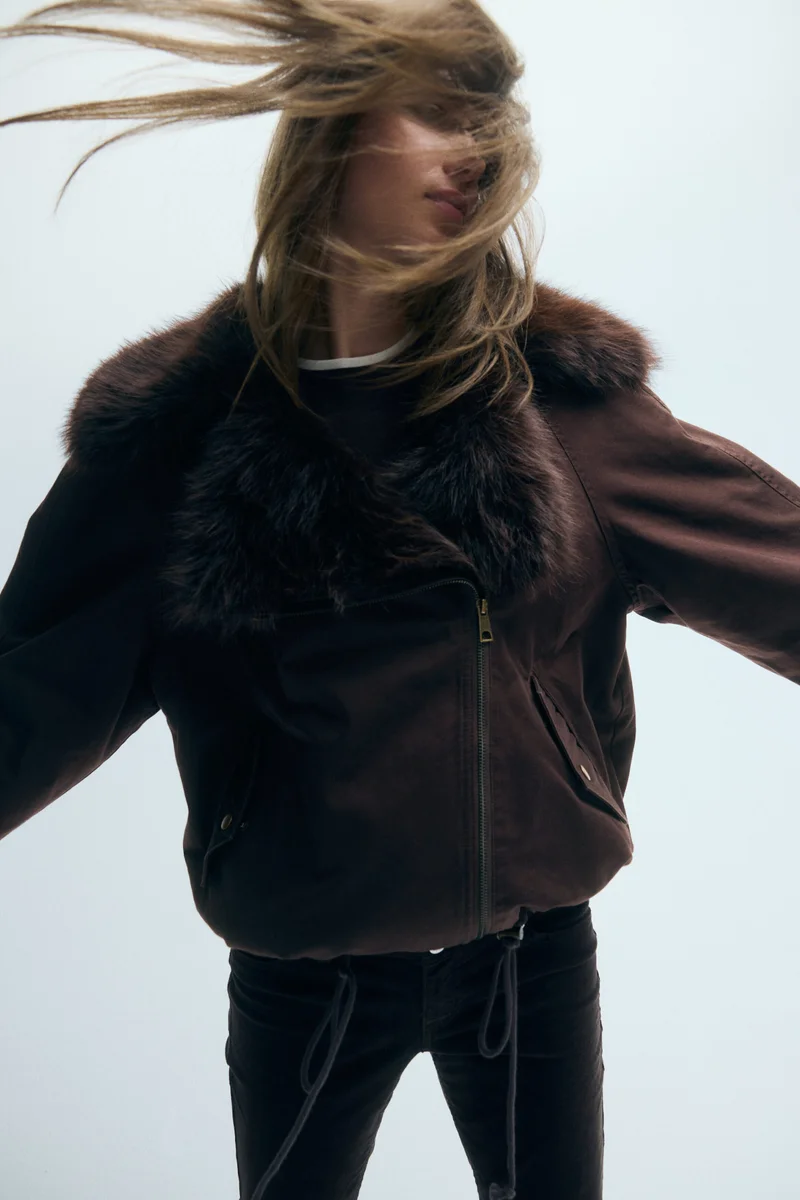 H&M  Fluffy-collared twill jacket for Women | Best Price UAE