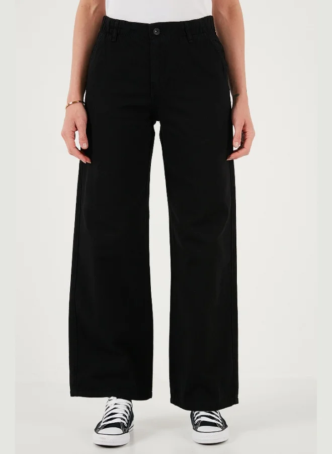 ليلا بنطلون نسائي واسع الساق بخصر عالٍ وقصة قياسية من قطن ليلا