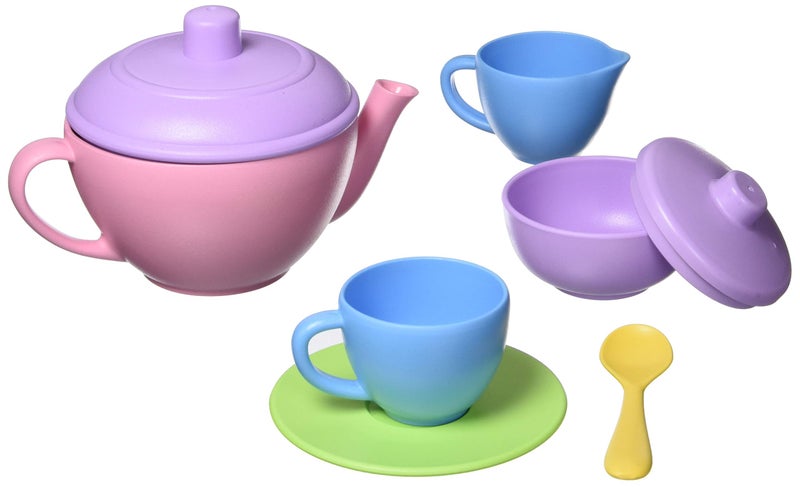 Green Toys طقم شاي ألعاب خضراء وردي 4C 17 قطعة لعب تمثيلي مهارات حركية لغة تواصل للأطفال لعبة تمثيل خالية من BPA والفثالات وPVC آمنة في غسالة الصحون مصنوعة من بلاستيك معاد تدويره مصنوعة في الولايات المتحدة - Image 3