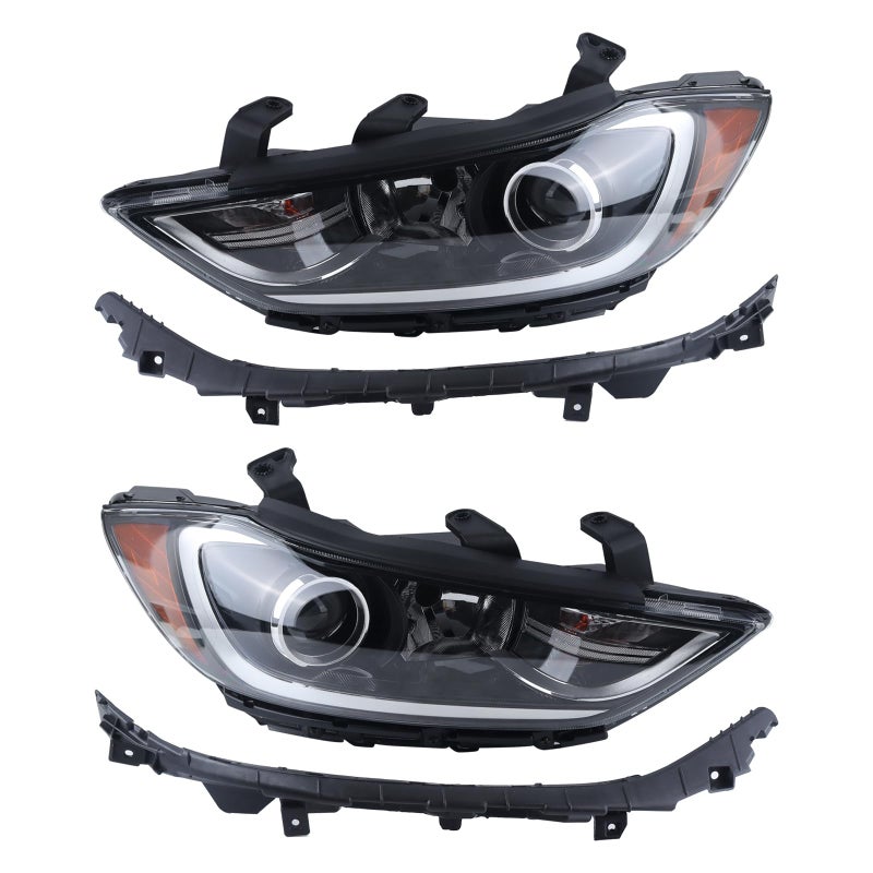 FEIDKS 4pc Halogen Headlights Head Lamps Assembly Mounting Brackets Compatible with 2017 2018 Hyundai Elantra Driver and Passenger Side Replace 92101F3000 92102F3000 86553F2000 86553F3000
