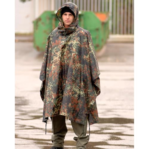 Mil-Tec Adult Ripstop Wet Weather Waterproof Multi-Use Rain Poncho with Hood - Use as Bivouac Sack, Shelter Tent - Flecktarn - Image 4