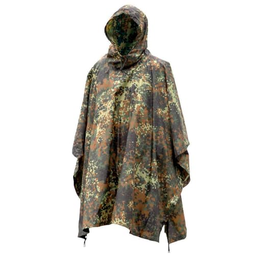 Mil-Tec Adult Ripstop Wet Weather Waterproof Multi-Use Rain Poncho with Hood - Use as Bivouac Sack, Shelter Tent - Flecktarn - Image 1
