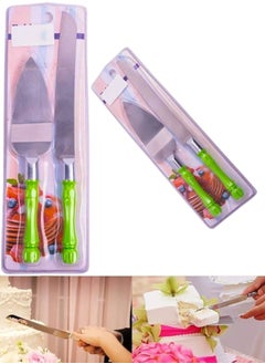 Generic Stainless Steel Knife And Server With Plastic Handle For Kitchen Set Of 2 Pieces - Silver Green  - Image 1