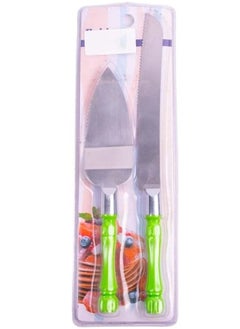 Generic Stainless Steel Knife And Server With Plastic Handle For Kitchen Set Of 2 Pieces - Silver Green  - Image 2