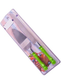 Generic Stainless Steel Knife And Server With Plastic Handle For Kitchen Set Of 2 Pieces - Silver Green  - Image 3
