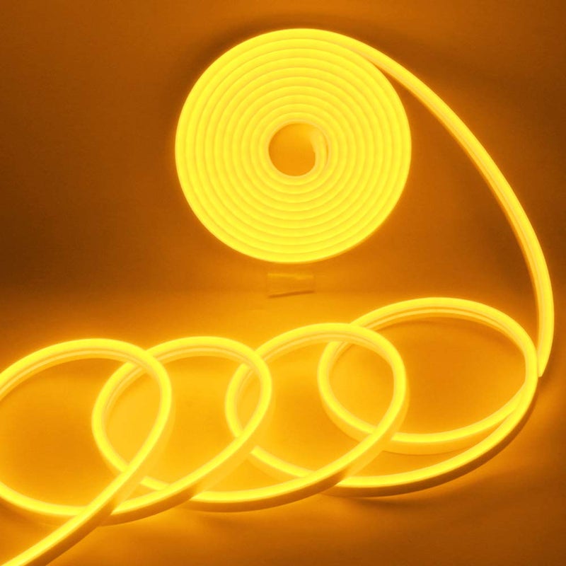 أضواء نيون LED YM EBright شريط 12V حبل سيليكون داخلي خارجي 164 قدم 600SMD مقاوم للماء مرن لافتة بار تلفاز مطبخ غرفة نوم منزل حفلة زينة عطلة أصفر كهرماني بدون محول طاقة