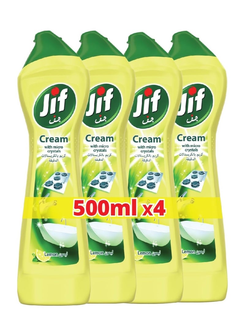Jif JIF Cream Cleaner, with micro crystals technology, Lemon, eliminates grease, burnt food & limescale stains, 4 x 500ml  - Image 1