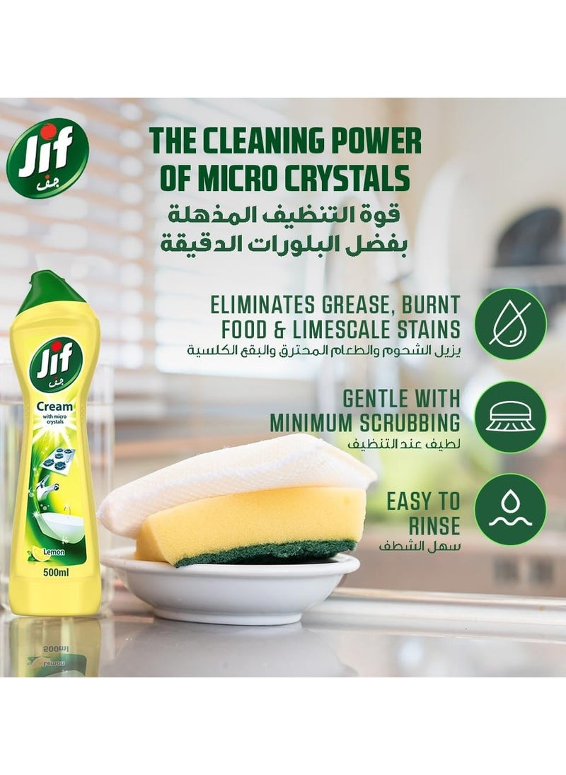 Jif JIF Cream Cleaner, with micro crystals technology, Lemon, eliminates grease, burnt food & limescale stains, 4 x 500ml  - Image 3