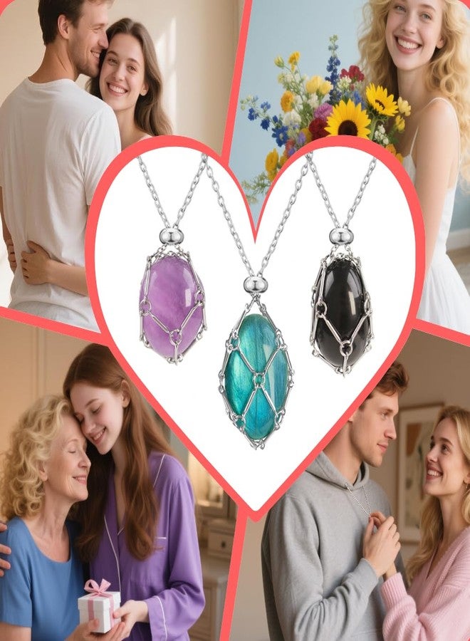 Anjiucc Handmade Crystal Holder Necklace - Stainless Steel Cage for Stone, Crystal Pendant Necklace,Quartz Gemstone Jewelry for Women Men., Universal size, Gemstone, Amethyst - Image 4