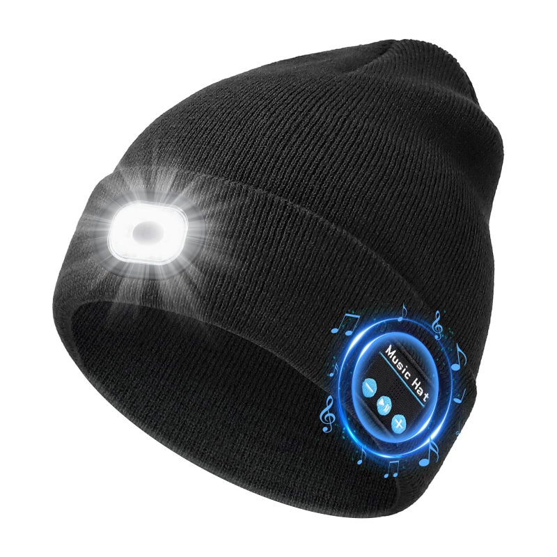 musIc Bluetooth Beanie with Light, USB Rechargeable Knit Hat with Headphones Headlamp and 3 Light Modes for Men and Women, Ideal Gift for Christmas Birthday - Image 1
